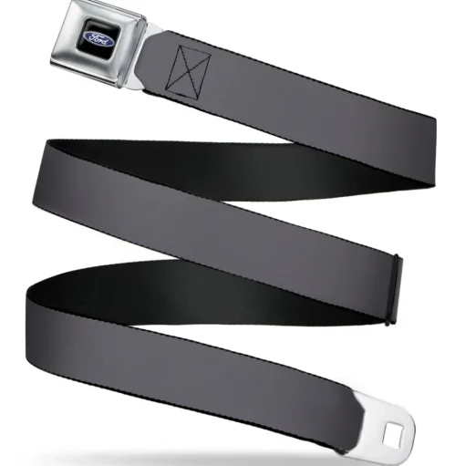 Ford Oval Full Color Black/Blue Seatbelt Belt - Charcoal Webbing