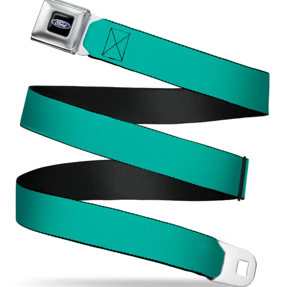 Ford Oval Full Color Black/Blue Seatbelt Belt - Teal Webbing
