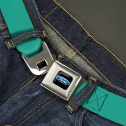 Ford Oval Full Color Black/Blue Seatbelt Belt - Teal Webbing