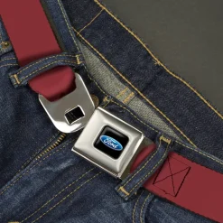 Ford Oval Full Color Black/Blue Seatbelt Belt - Burgundy Webbing