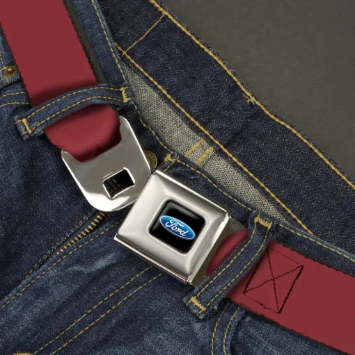 Ford Oval Full Color Black/Blue Seatbelt Belt - Burgundy Webbing