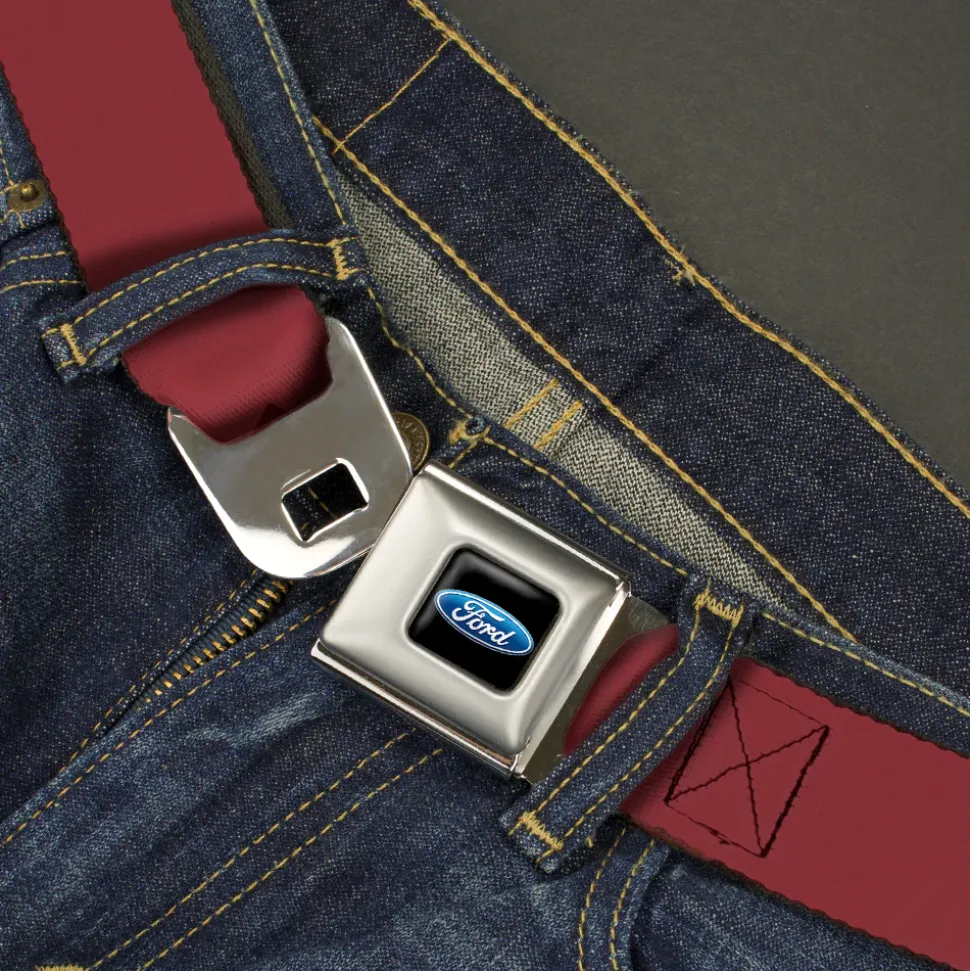 Ford Oval Full Color Black/Blue Seatbelt Belt - Burgundy Webbing
