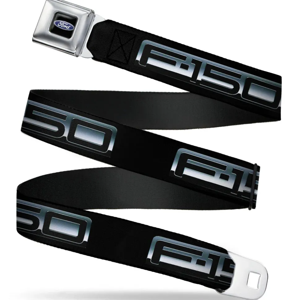 Ford Oval Full Color Black Blue Seatbelt Belt - F-150 Emblem Black/Silver-Fade Webbing
