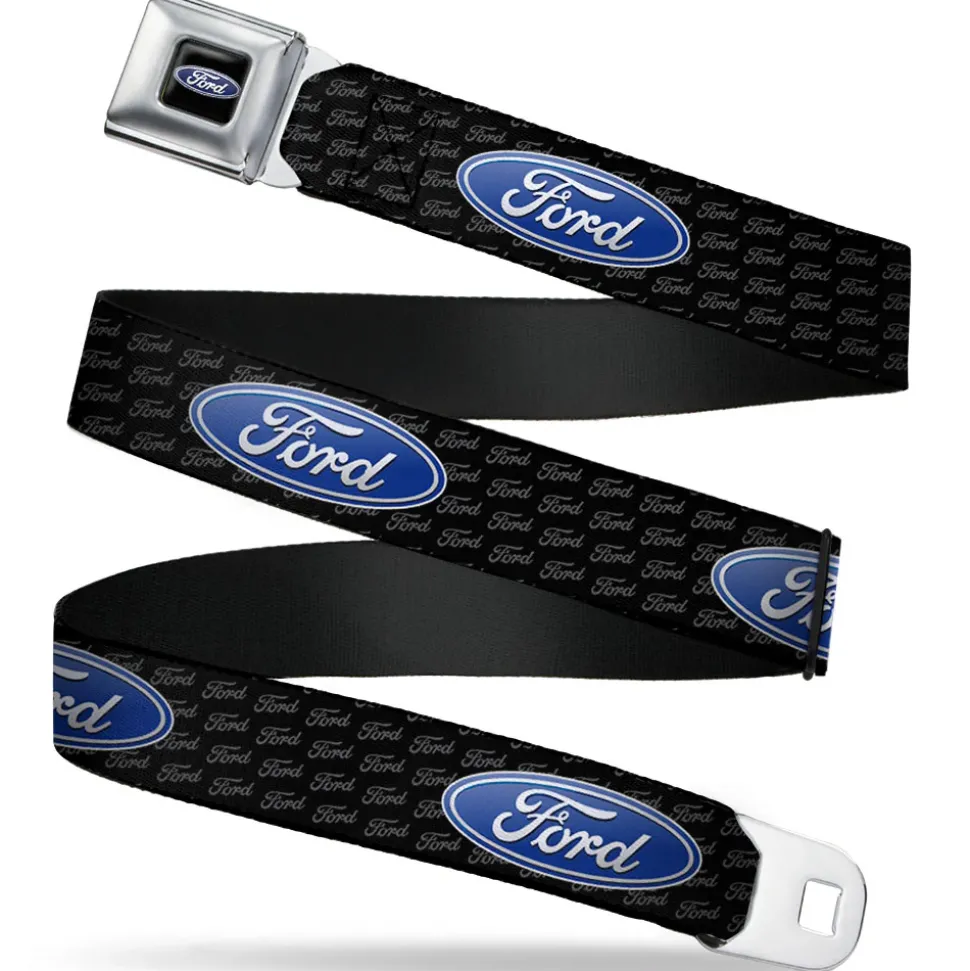 Ford Oval Full Color Black Blue Seatbelt Belt - Ford Oval REPEAT w/Text Webbing