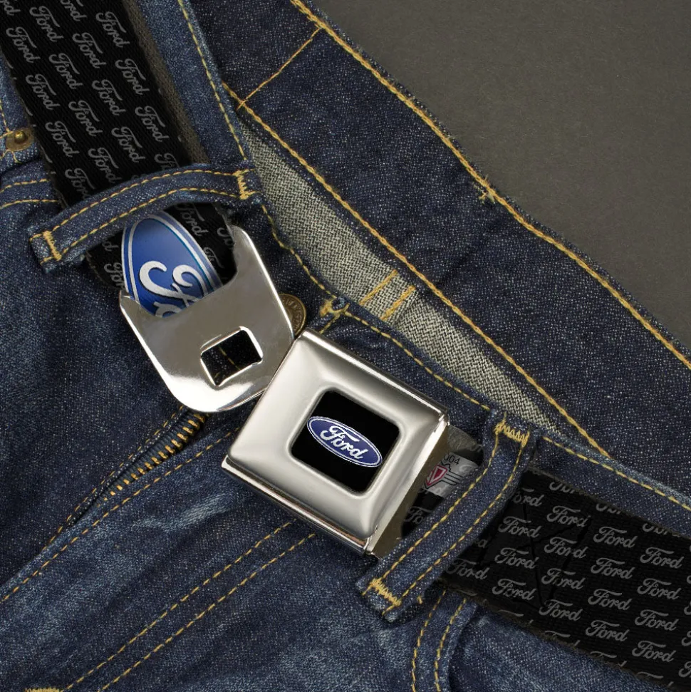 Ford Oval Full Color Black Blue Seatbelt Belt - Ford Oval REPEAT w/Text Webbing