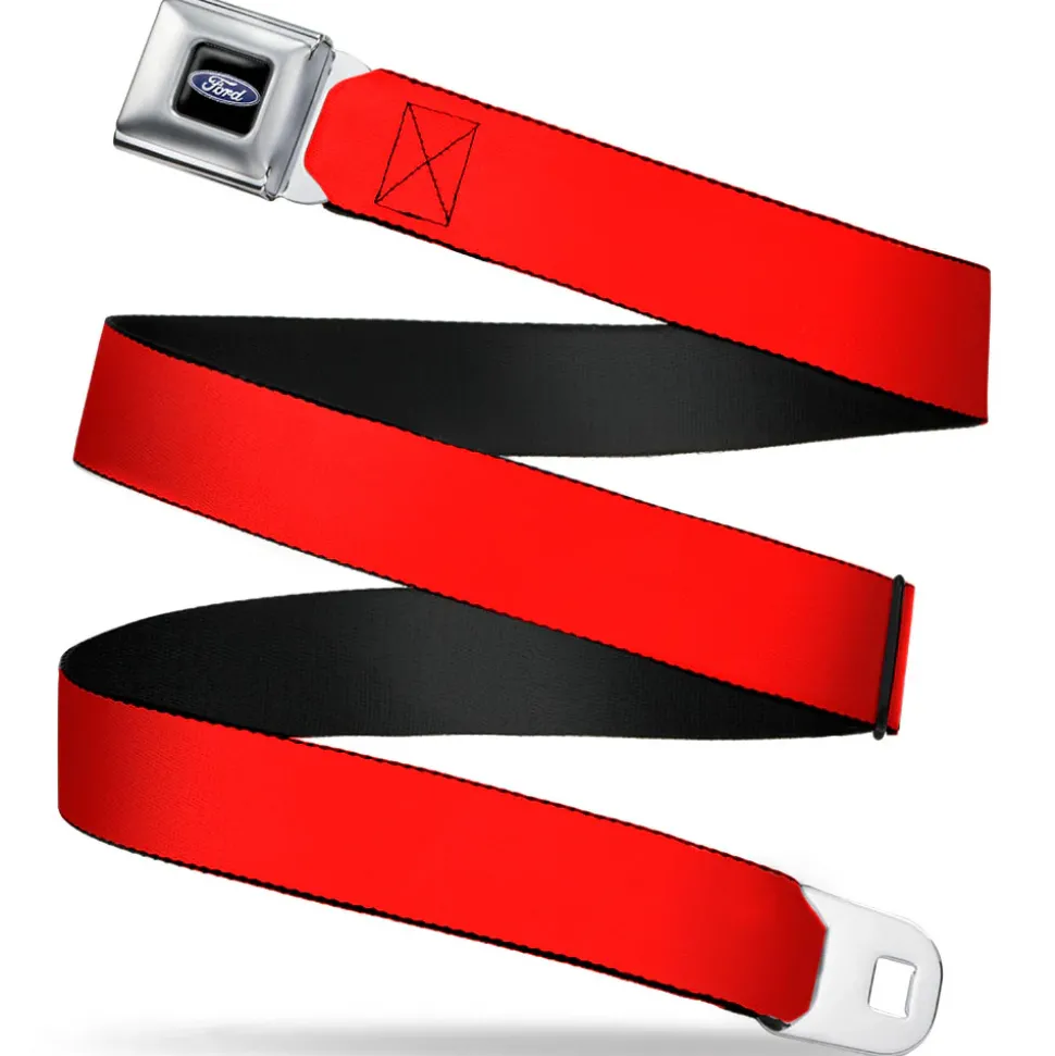 Ford Oval Full Color Black/Blue Seatbelt Belt - Red Webbing
