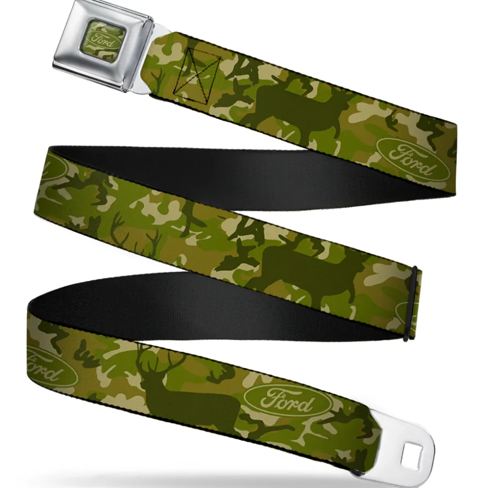 FORD Oval Full Color Deer Hunter Camo Olive Seatbelt Belt - FORD Deer Hunter Camo Olive Webbing