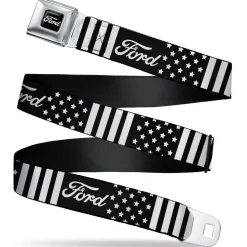FORD Script Full Color Black/White Seatbelt Belt - FORD Script Americana Stars and Stripes Black/White Webbing