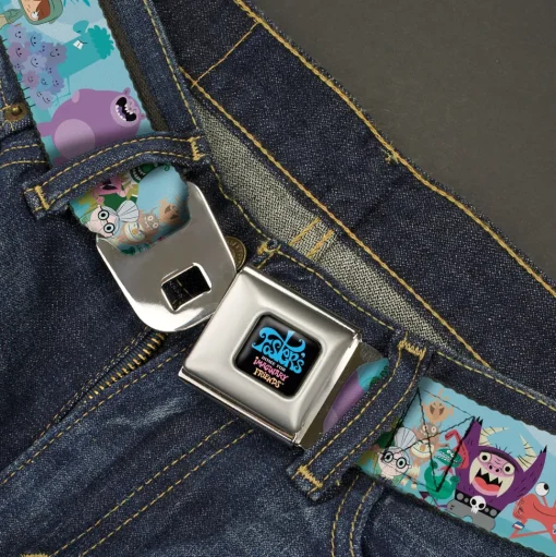 FOSTER'S HOME FOR IMAGINARY FRIENDS Title Logo Black/Multi Color Seatbelt Belt - Foster's Home for Imaginary Friends Group Pose Blues Webbing