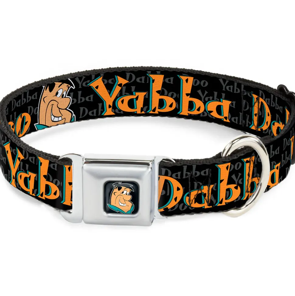 Fred Face Full Color Black Seatbelt Buckle Collar - Fred Face/Pose YABBA DABBA DOO Black/Gray/Orange