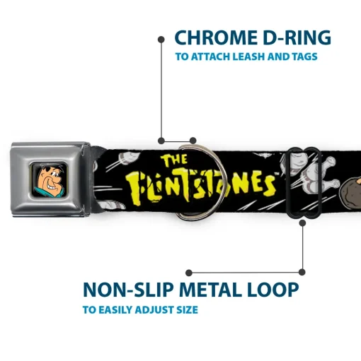 Fred Face Full Color Black Seatbelt Buckle Collar - Dog Collar FSE-Fred Face Full Color Black - THE FLINTSTONES Fred Bowling Poses/Bowling Pins Black