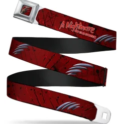 Freddy Krueger Blade Hand Full Color Black/Blood Splatter Seatbelt Belt - A NIGHTMARE ON ELM STREET/Freddy's Hand Scratching Reds/Black/Gray Webbing