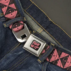 FRIDAY THE 13TH Title Logo Full Color Black/Red Seatbelt Belt - Friday the 13th Jason Mask Diamond Split Black/Red Webbing