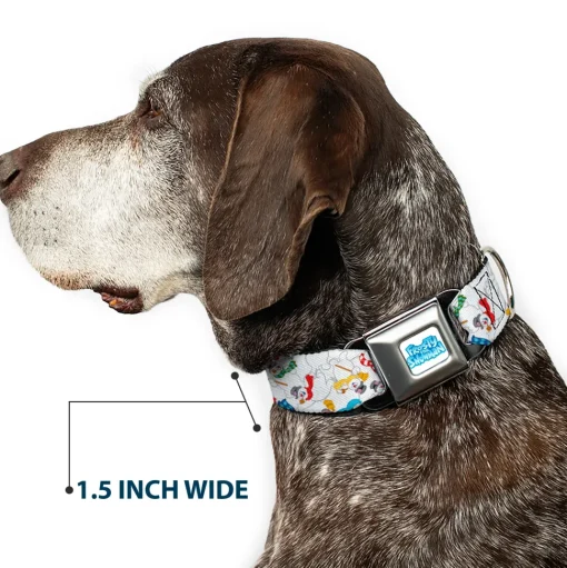 FROSTY THE SNOWMAN Logo Full Color White/Blues Seatbelt Buckle Collar - Frosty the Snowman Pose Scattered White