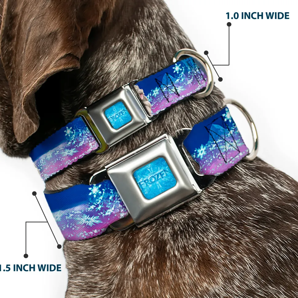 FROZEN Logo Full Color Blues Seatbelt Buckle Collar - Elsa the Snow Queen Poses/Castle & Snowy Mountains Blue-Pink Fade