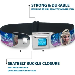 FROZEN Logo Full Color Blues Seatbelt Buckle Collar - Elsa the Snow Queen Poses/Castle & Snowy Mountains Blue-Pink Fade