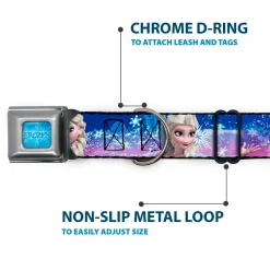 FROZEN Logo Full Color Blues Seatbelt Buckle Collar - Elsa the Snow Queen Poses/Castle & Snowy Mountains Blue-Pink Fade