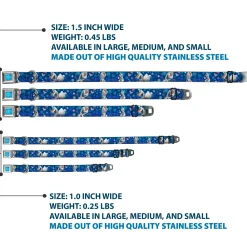 FROZEN Logo Full Color Blues Seatbelt Buckle Collar - Frozen Olaf Poses/Snowflakes Blues