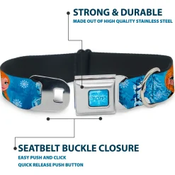 FROZEN Logo Full Color Blues Seatbelt Buckle Collar - Frozen Character Poses Blues