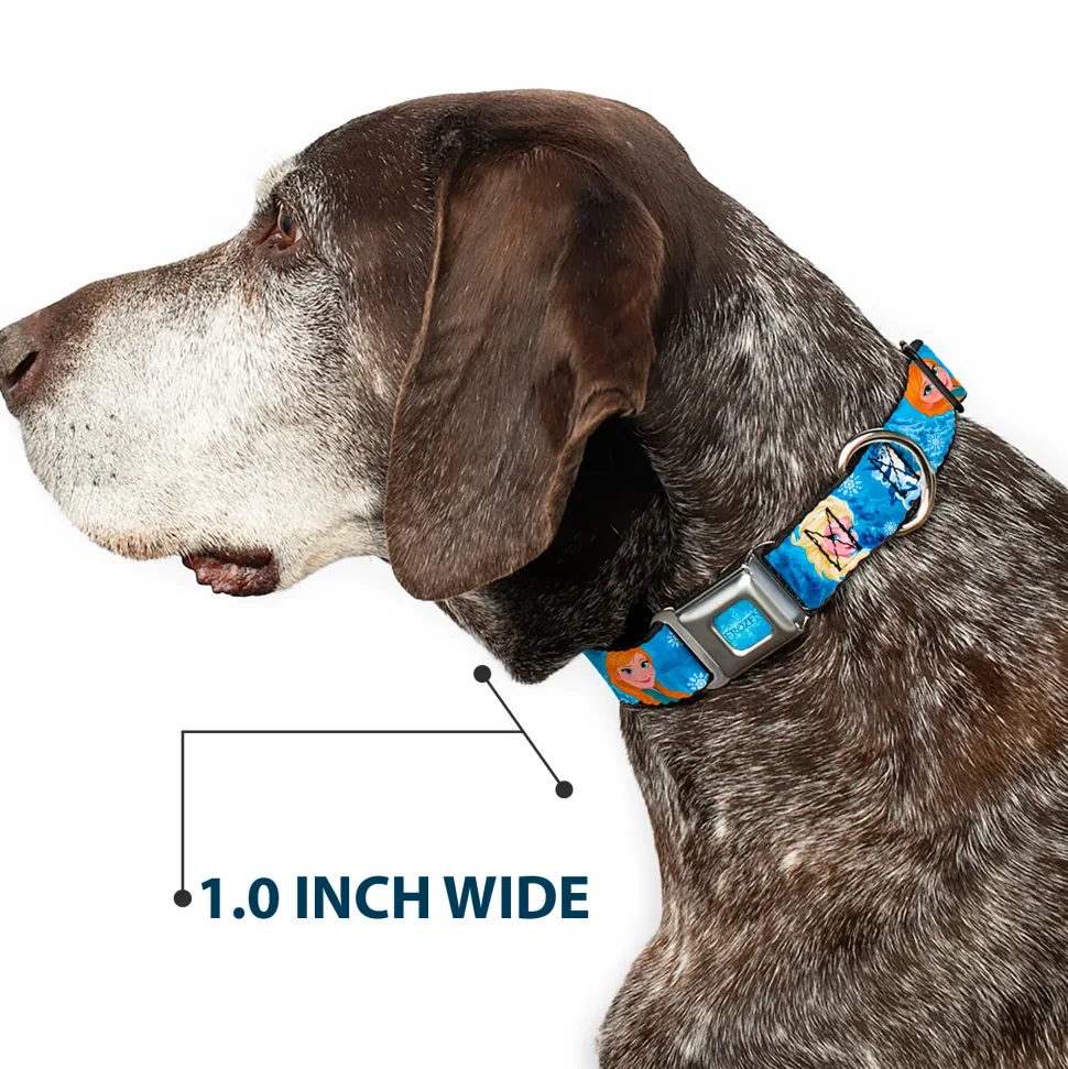FROZEN Logo Full Color Blues Seatbelt Buckle Collar - Frozen Character Poses Blues