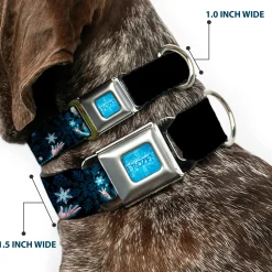 FROZEN Logo Full Color Blues Seatbelt Buckle Collar - Elsa the Snow Queen Poses PERFECT AND POWERFUL Blues/White