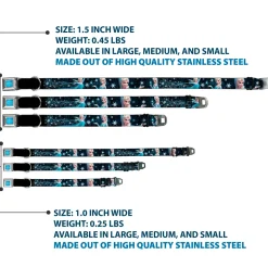 FROZEN Logo Full Color Blues Seatbelt Buckle Collar - Elsa the Snow Queen Poses PERFECT AND POWERFUL Blues/White