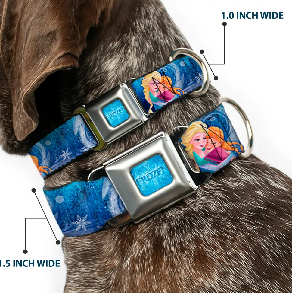 FROZEN Logo Full Color Blues Seatbelt Buckle Collar - Frozen Elsa the Snow Queen Poses/Snowflakes