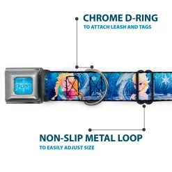 FROZEN Logo Full Color Blues Seatbelt Buckle Collar - Frozen Elsa the Snow Queen Poses/Snowflakes