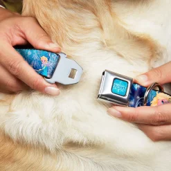 FROZEN Logo Full Color Blues Seatbelt Buckle Collar - Frozen Elsa the Snow Queen Poses/Snowflakes