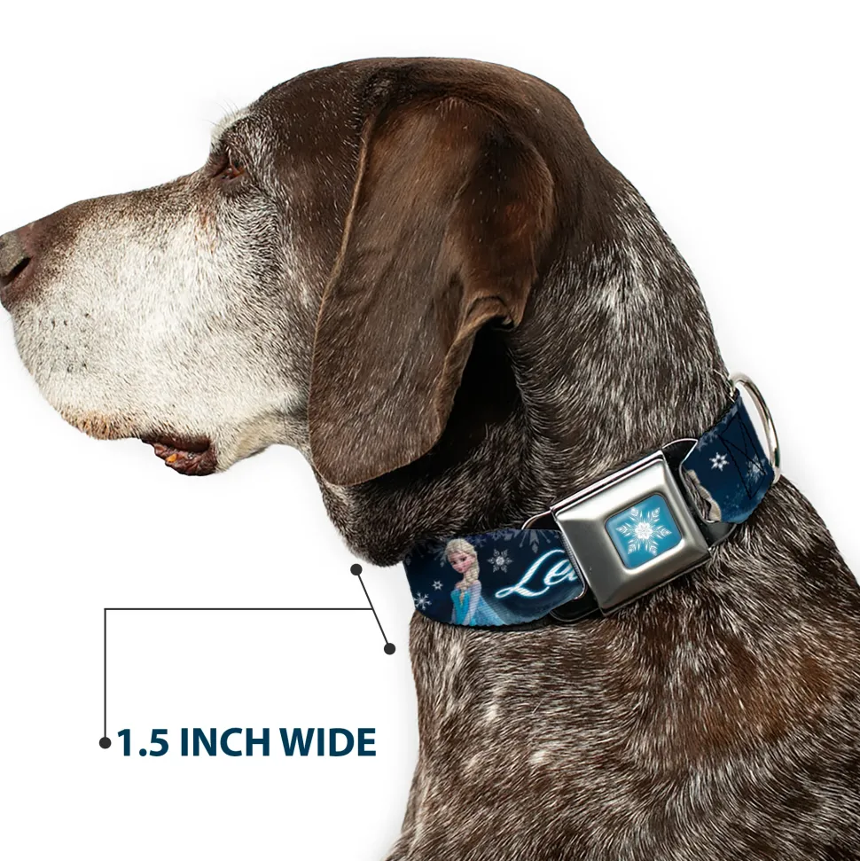 Frozen Snowflake Full Color Blue White Seatbelt Buckle Collar - Elsa the Snow Queen Poses/Snowflakes LET IT GO Blues/White