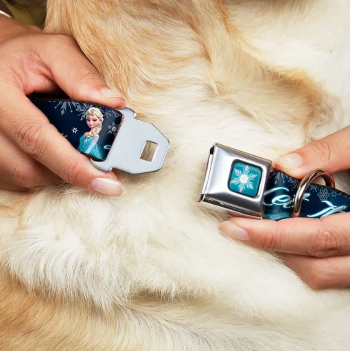 Frozen Snowflake Full Color Blue White Seatbelt Buckle Collar - Elsa the Snow Queen Poses/Snowflakes LET IT GO Blues/White