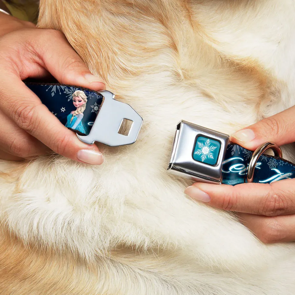 Frozen Snowflake Full Color Blue White Seatbelt Buckle Collar - Elsa the Snow Queen Poses/Snowflakes LET IT GO Blues/White