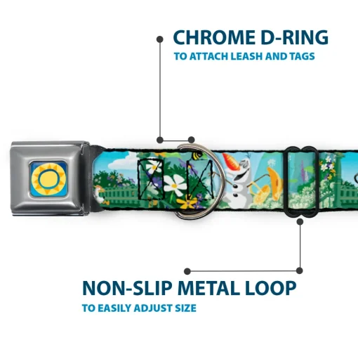 Frozen Sun2 Royal Full Color Blue/Yellows Seatbelt Buckle Collar - Olaf Garden Scenes