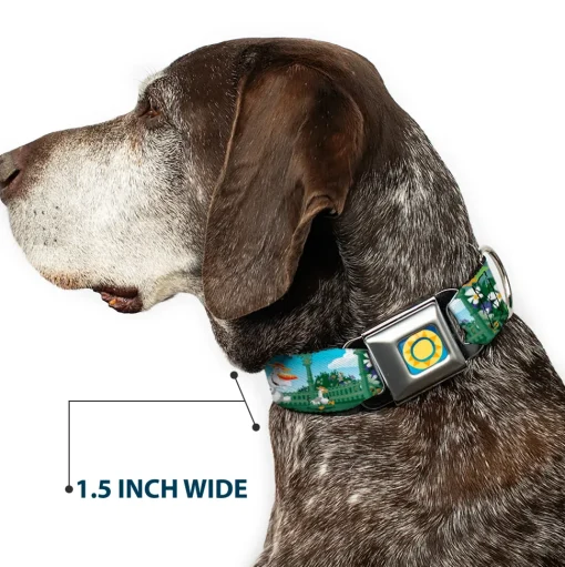 Frozen Sun2 Royal Full Color Blue/Yellows Seatbelt Buckle Collar - Olaf Garden Scenes
