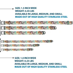 FRUITS BASKET Title Logo Full Color White/Purple Seatbelt Buckle Collar - Fruits Basket Kyo Tohru Yuki Group Pose Greens/Blues