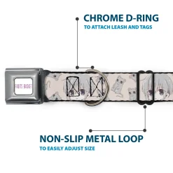 FRUITS BASKET Title Logo Full Color White/Purple Seatbelt Buckle Collar - Fruits Basket Chibi Yuki Soma and Rat Scattered Beige/Gray