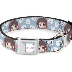 FRUITS BASKET Title Logo Full Color White/Purple Seatbelt Buckle Collar - Fruits Basket Chibi Tohru Honda and Rice Ball Scattered Light Blue