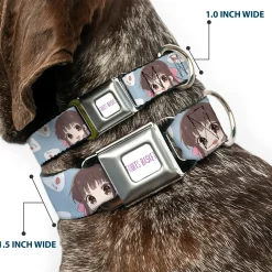 FRUITS BASKET Title Logo Full Color White/Purple Seatbelt Buckle Collar - Fruits Basket Chibi Tohru Honda and Rice Ball Scattered Light Blue