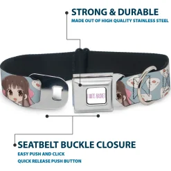 FRUITS BASKET Title Logo Full Color White/Purple Seatbelt Buckle Collar - Fruits Basket Chibi Tohru Honda and Rice Ball Scattered Light Blue