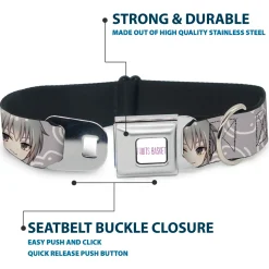 FRUITS BASKET Title Logo Full Color White/Purple Seatbelt Buckle Collar - Fruits Basket Chibi Yuki Soma Face and Kimono Rat Icon Gray/White