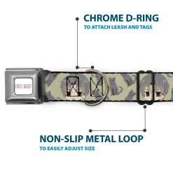 FRUITS BASKET Title Logo Full Color White/Purple Seatbelt Buckle Collar - Fruits Basket Chibi Shigure Soma and Dog Scattered Olive/Gray