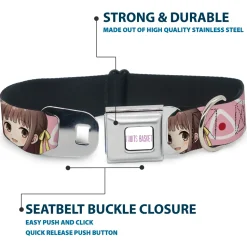 FRUITS BASKET Title Logo Full Color White/Purple Seatbelt Buckle Collar - Fruits Basket Chibi Tohru Honda Face and Kimono Rice Ball Icon Pink/White/Red