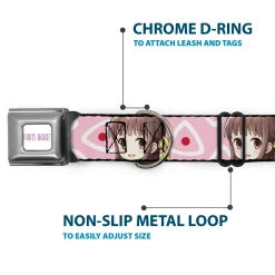 FRUITS BASKET Title Logo Full Color White/Purple Seatbelt Buckle Collar - Fruits Basket Chibi Tohru Honda Face and Kimono Rice Ball Icon Pink/White/Red