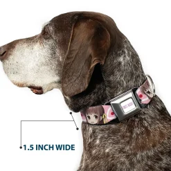 FRUITS BASKET Title Logo Full Color White/Purple Seatbelt Buckle Collar - Fruits Basket Chibi Tohru Honda Face and Kimono Rice Ball Icon Pink/White/Red