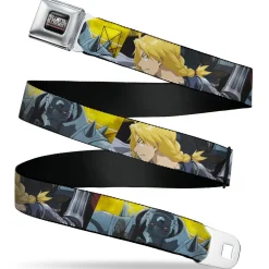 FULLMETAL ALCHEMIST BROTHERHOOD Title Logo Full Color Black Seatbelt Belt - Fullmetal Alchemist Brotherhood Elric Brothers Pose Blocks Webbing