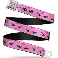 FURBY Title Logo Full Color Pink/Purple/White Seatbelt Belt - Furby Eye Expressions Close-Up Pink Webbing