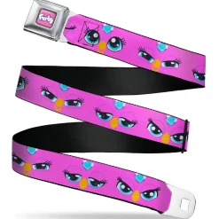 FURBY Title Logo Full Color Pink/Purple/White Seatbelt Belt - Furby Purple Eye Expressions Close-Up Pink Webbing