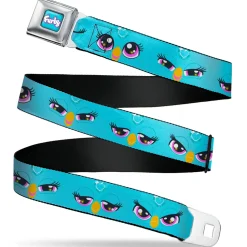 FURBY Title Logo Full Color Teal/Lavender/White Seatbelt Belt - Furby Eye Expressions Close-Up Teal Webbing