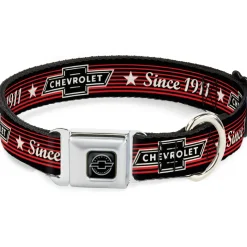 GENUINE CHEVROLET Bowtie Full Color Black/Silver Seatbelt Buckle Collar - Vintage CHEVROLET Bowtie SINCE 1911/Stars Stripe Black/Red/Ivory