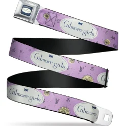 GILMORE GIRLS Title Logo Full Color Blue/White Seatbelt Belt - GILMORE GIRLS Title Logo and Flower Petals Lavender/White/Blue Webbing